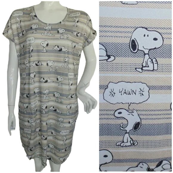 MUNKI MUNKI x PEANUTS Nightgown, L, Snoopy, Stripes, Short sleeves, Pockets - Picture 1 of 13